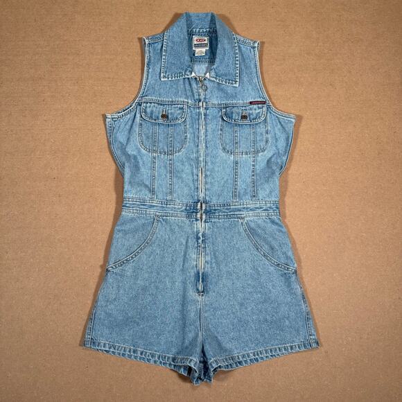 Vintage 90s Unionbay Denim Romper Sleeveless Zip Front Light Wash Shorts M - Picture 1 of 8